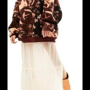 Free People Brown & Tan Patterned Teddy Pullover Jacket